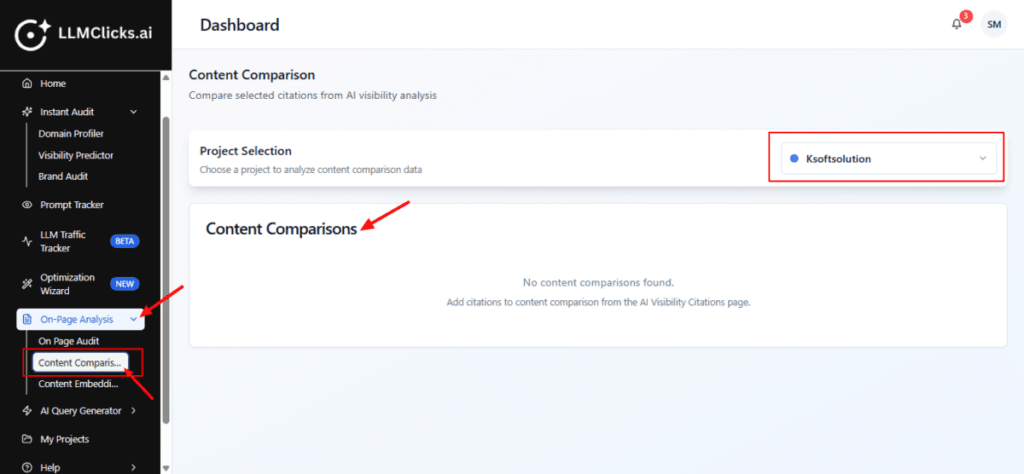 Content Comparison dashboard
