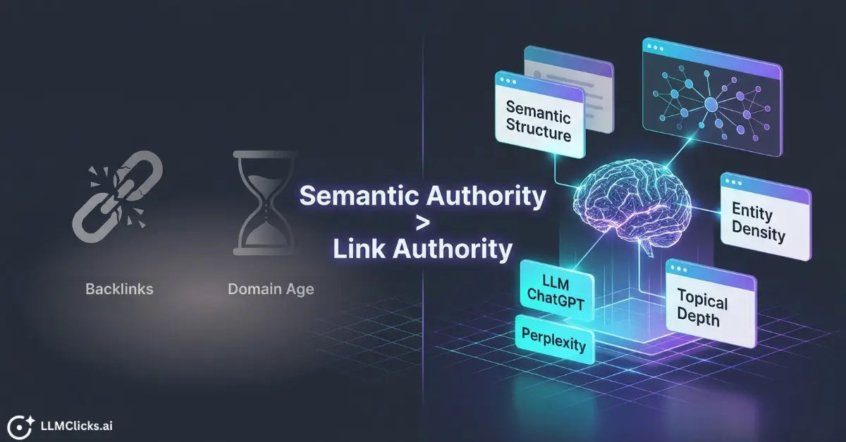 LLMClicks technical SEO experiment data proving that generative engines prioritize semantic structure and entity density over traditional backlinks and domain age.